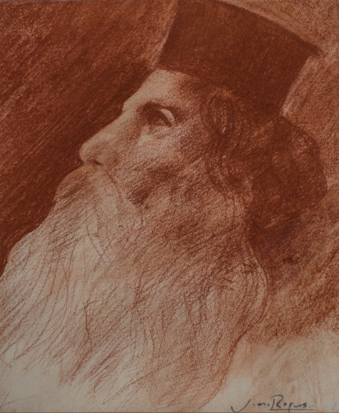 Jack Martin Rogers, Greek Papas, 1966, Conté crayon on paper, 8 1/8" x 6 3/4" at Anita Rogers Gallery