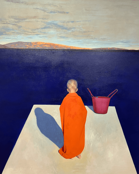 Tomas Watson, Journey: Buddhababy, 2019, Oil on canvas, 75" x 63" at Anita Rogers Gallery