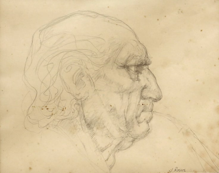 Jack Martin Rogers, Uilleann Piper, c. 1981, Pencil on paper, 10&quot; x 13&quot; at Anita Rogers Gallery