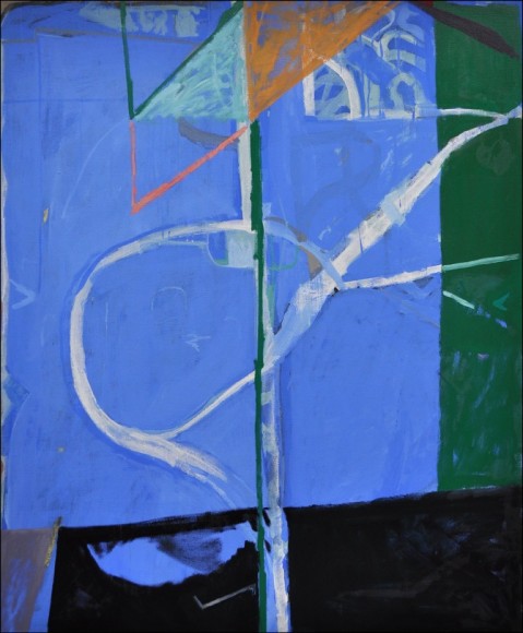 Tristan Barlow, Slip #2, 2016, Rabbit Skin Glue, pigment, and oil on linen, 67" x 55" at Anita Rogers Gallery