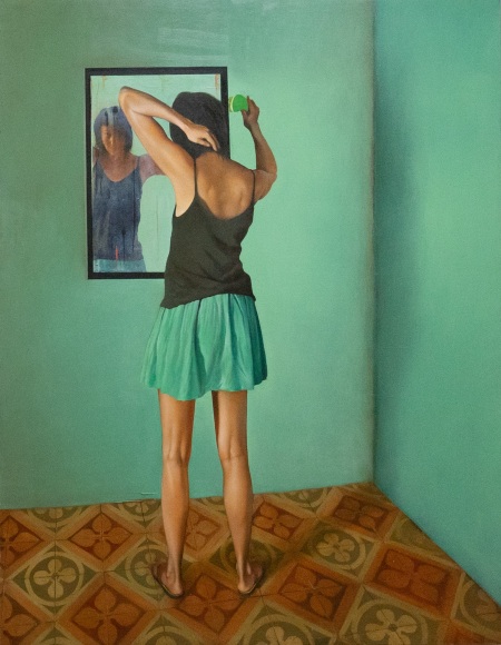 Tomas Watson, Scenes from a Life - Mirror, 2018, Oil on canvas, 75&quot; x 59&quot; at Anita Rogers Gallery