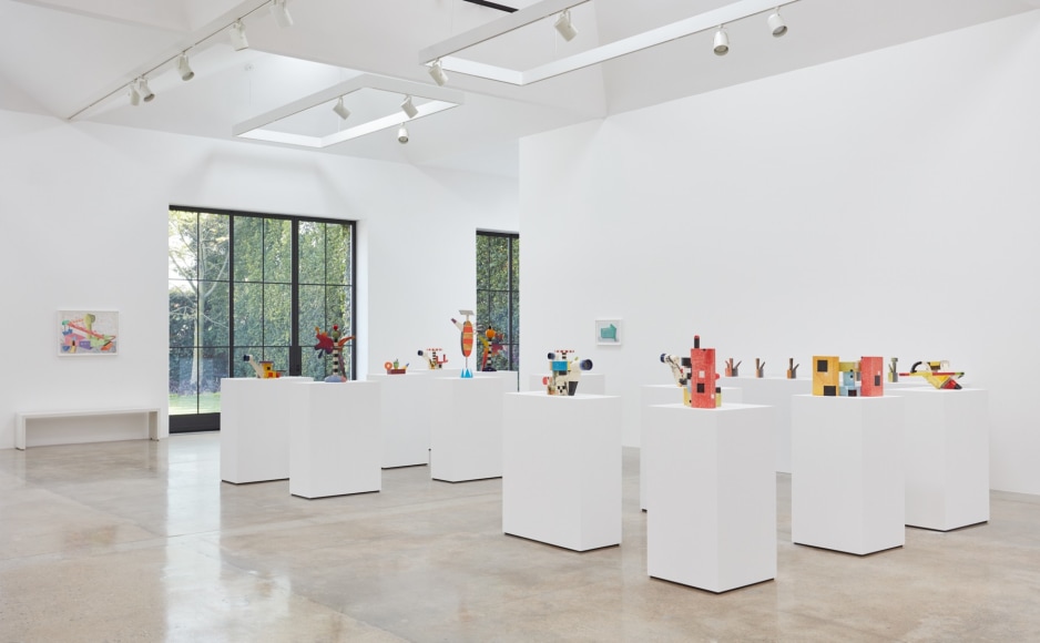 Installation view of &quot;Peter Shire: Drawings, Impossible Teapots, Furniture &amp; Sculpture&quot; at Kayne Griffin Corcoran, Los Angeles