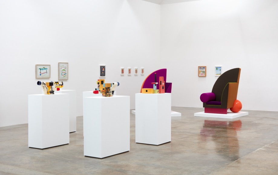 Installation view of &quot;Peter Shire: Drawings, Impossible Teapots, Furniture &amp; Sculpture&quot; at Kayne Griffin Corcoran, Los Angeles