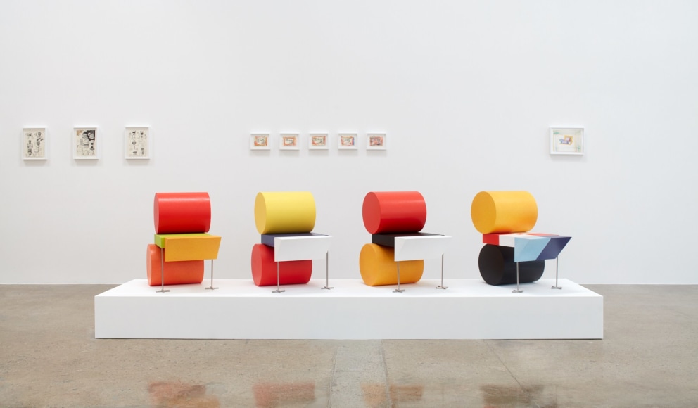 Installation view of &quot;Peter Shire: Drawings, Impossible Teapots, Furniture &amp; Sculpture&quot; at Kayne Griffin Corcoran, Los Angeles