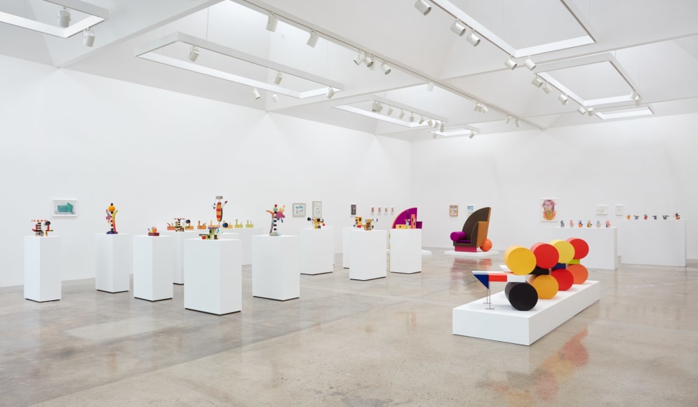 Installation view of &quot;Peter Shire: Drawings, Impossible Teapots, Furniture &amp; Sculpture&quot; at Kayne Griffin Corcoran, Los Angeles