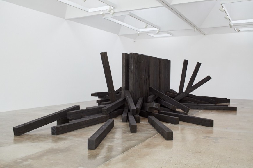 Untitled Noboru Takayama railroad tie installation at Kayne Griffin Corcoran, Los Angeles