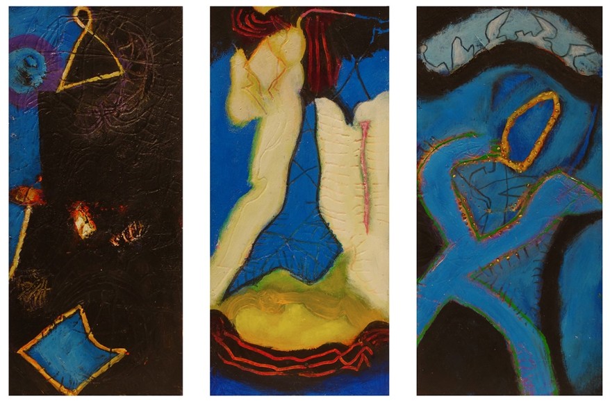 William Scharf, Cage's Metal, Omentum Move, In An Earlier Ago (From left to right), 2005, 2006, 2006, (From left to right)