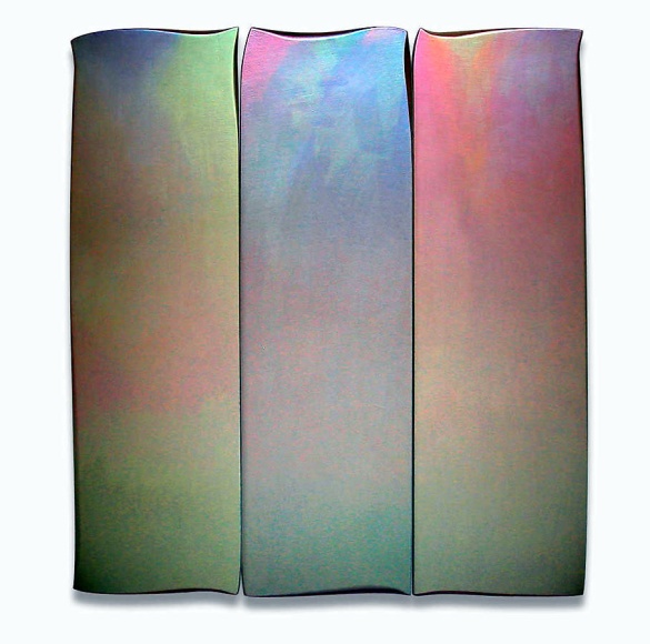 Robert Masao Yasuda,  Trio , 2006, Acrylic polymer on fabric on wood, 25 x 18&quot;