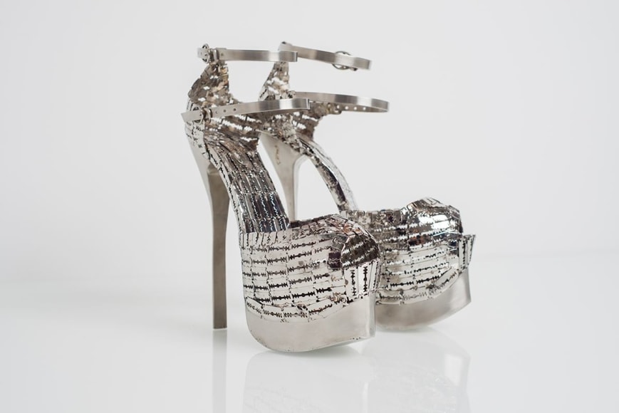 Tayeba Lipi, Her Stilettos 2, 2019, stainless steel, 24.1 x 17.8 x 15.2 cm (9.5 x 7 x 6 inches)
