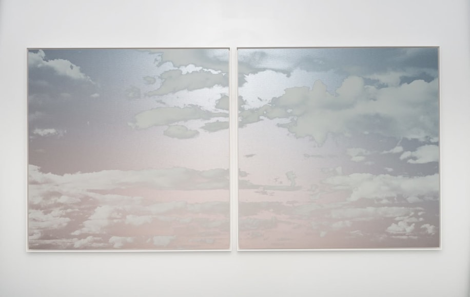 Miya Ando, Unkai (A Sea Of Clouds) Diptych September 28 2021 5:40 AM Tokyo, 2021, ink on aluminum composite, 154 x 307 cm (60.5 x 121 inches)