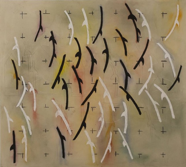 Family Feud, 2009, pencil, powdered pigment, acrylic on canvas, 72 x 80 inches