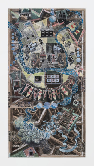 Edward Rothfarb,&nbsp;Map&nbsp;2, 2017, digital prints, photographic prints, colored pencil and charcoal