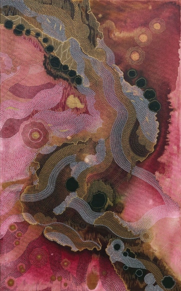 Trishla Jain, Essence, 2025, watercolor and ink on canvas, 122 x 76.2 cm (48 x 30 inches)