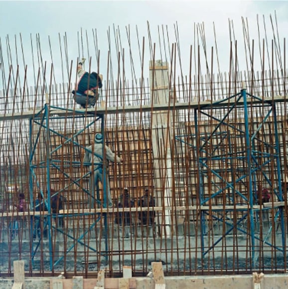 Yto Barrada, Blue Scaffold, 2008/2011, Cibachrome print, edition 1/5, 31.5 x 31.5 inches