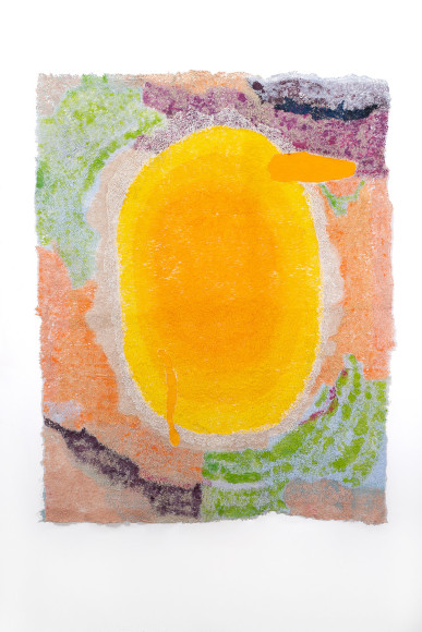 Neha Vedpathak, Infinite Possibilities (Creative Force), 2023, hand plucked Japanese paper, acrylic paint, thread, 185.4 x 147.3 centimeters (73 x 58 inches)
