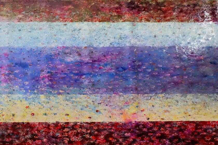 , Mit Jai Inn, Untitled #1 (Siam Republic Flag), 2015, acrylic and oil on canvas, floor mount 115.3 x 189.8 inches/293 x 482 cm