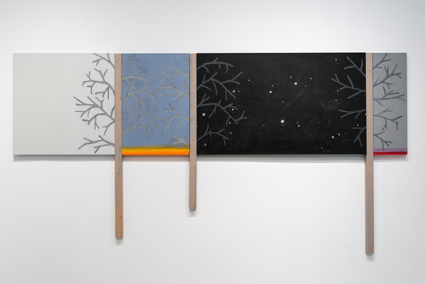 Susan Weil, Winter Trees, 2005, acrylic on canvas and wood, 188 x 355.6 cm (74 x 140 inches)