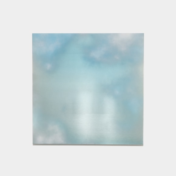 Miya Ando, Seiun (Bluish Clouds) July 22 2022 2:04 PM, 2022, micronized pure silver, pigment, resin and urethane on aluminum, 91.4 x 91.4 cm (36 x 36 inches)
