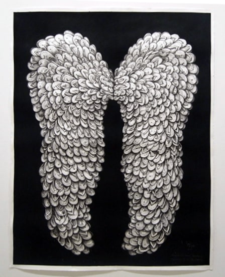 Alfredo and Isabel Aquilizan, Flight 2011 Bagasbas, Bicol Philippines, 2016, charcoal on paper, 161 x 124 cm (63.4 x 48.8 inches)