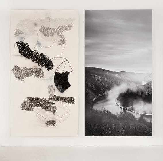, The Saar (and Subjectivity) Section 4, 2014, one work on paper, one photograph, 84 x 95 inches/213 x 241 cm