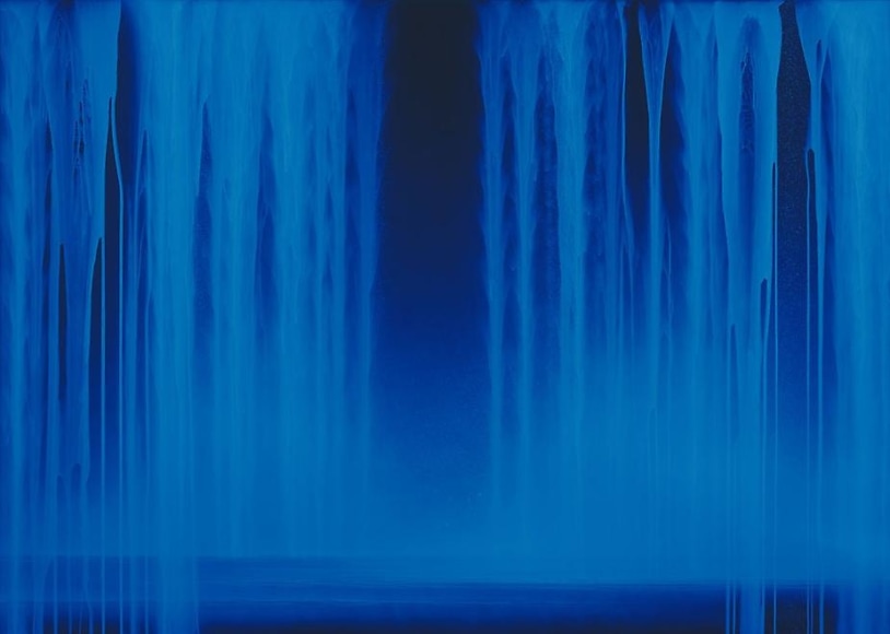 Hiroshi Senju, Falling Water, 2013, Acrylic and fluorescent pigments on Japanese mulberry paper, 63 13/16 x 89 1/2 inches &copy; 2013 Hiroshi Senju