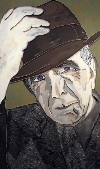 Lee Waisler, Leonard Cohen, 2009, mixed media on canvas, 152.4 x 91.4 cm (60 x 36 inches)