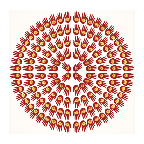 Olivia Fraser, Chakra, 2015, stone pigment, Arabic gum, gold leaf on handmade Sanganer paper, 72 x 72 inches/182.9 x 182.9 cm