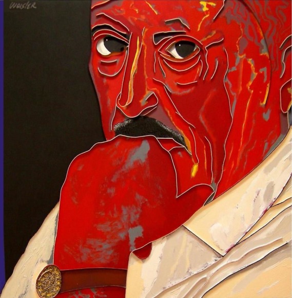 Lee Waisler, Simon Wiesenthal, 2009, Acrylic, wood, and aggregate on canvas, 48 x 48 inches