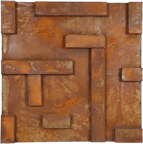 Nathan Slate Joseph,  Siam Orchid , 2005, Natural oxidation on galvanized steel, 36 x 36 x 4&quot;