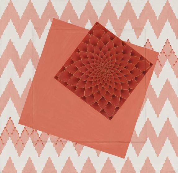 , Red Himalaya, 2015, stone pigment and Arabic gum on handmade Sanganer paper, 27 x 27 inches/68.5 x 68.5 cm