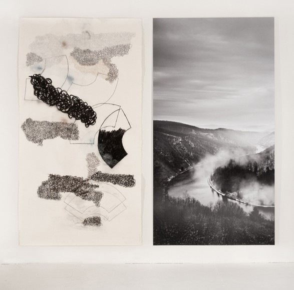 Denise Green, The Saar (and Subjectivity) Section 4, 2014, one work on paper, one photograph, 213.4 x 241.3 cm (84 x 95 inches)