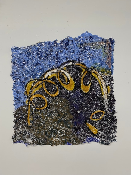 Neha Vedpathak, Loop 1, 2021, plucked Japanese handmade paper, acrylic paint, thread, acrylic polymer, 89 x 84 cm (35 x 33 inches)