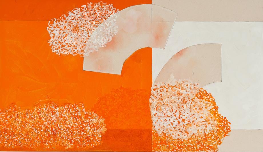 , Playing With Stillness, 2014, acrylic and pencil on canvas, 31 x 54 inches/79 x 137 cm