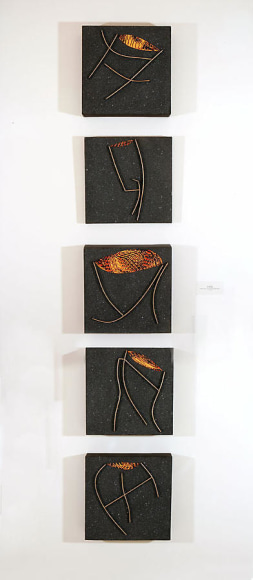 Five Easy Steps, 2000, Acrylic, silicon carbonates and wood on canvas, 1x1'