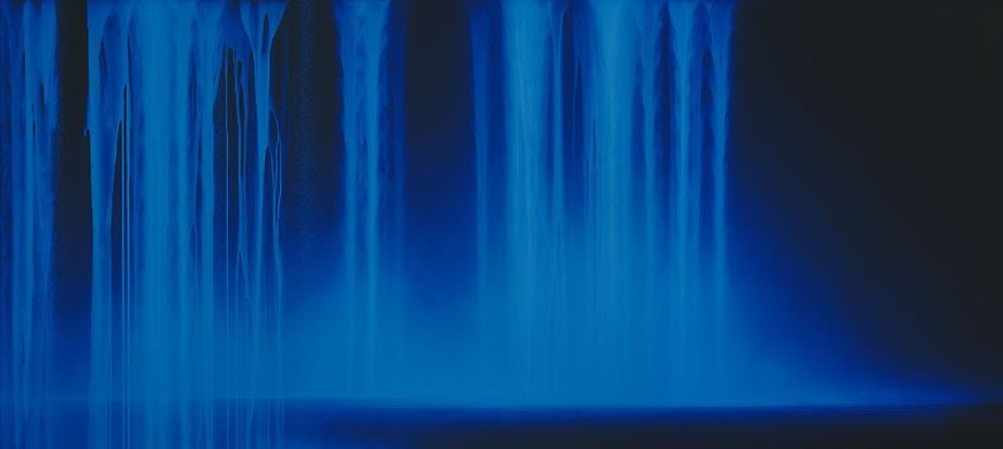 Hiroshi Senju, Falling Water, 2013, Acrylic and fluorescent pigments on Japanese mulberry paper, 66 1/8 x 146 1/2 inches &copy; 2013 Hiroshi Senju