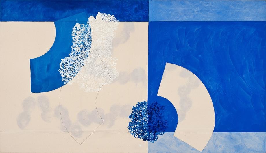 , In Dialogue With Stillness, 2014, acrylic and pencil on canvas, 36 x 63 inches/91 x 160 cm