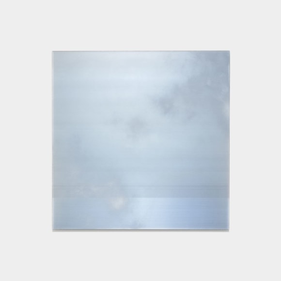 Miya Ando, Hamon (Cloudlike Pattern on the Edge of a Sword) Late Winter, 2024, dye, pigment, resin and urethane on aluminum, 101.6 x 101.6 cm (40 x 40 inches)