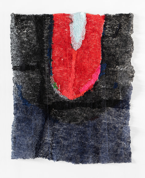 Neha Vedpathak, Illuminance, Radiance, Immanence, 2022, hand plucked Japanese paper, acrylic paint, thread, 157.5 x 124.5 centimeters (62 x 49 inches)