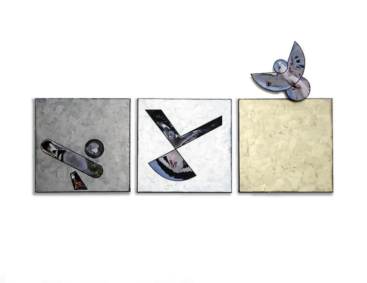 Escape, 2013, acrylic, inkjet on canvas &amp;amp; masonite, 28.5 x 57 x 3.5 inches