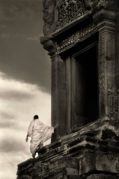 John McDermott, Monk in the Wind, Angkor Wat, 2001, archival pigment print, 30 x 20 inches