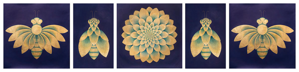 Olivia Fraser, Metamorphosis, 2021-2022, pigment, Arabic gum & gold leaf on handmade paper, 89.5 x 381.6 cm (35.3 x 150.3 inches)