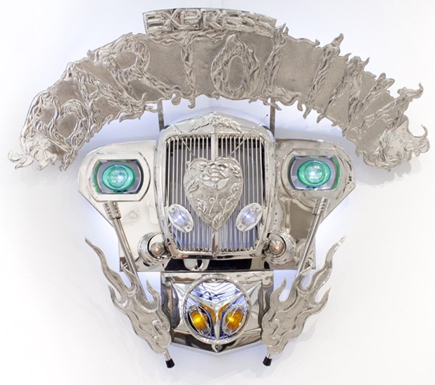 Alfredo and Isabel Aquilizan, Transformer IV (Bartolina), 2010, stainless steel, Jeep parts and LED lights, 132.1 x 162.6 x 38.1 cm (52 x 64 x 15 inches)