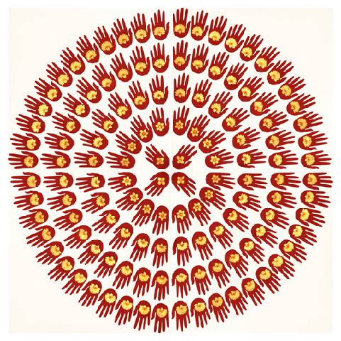 , Chakra, 2015, stone pigment, Arabic gum and gold leaf on handmade Sanganer paper, 72 x 72 inches/182 x 182 cm