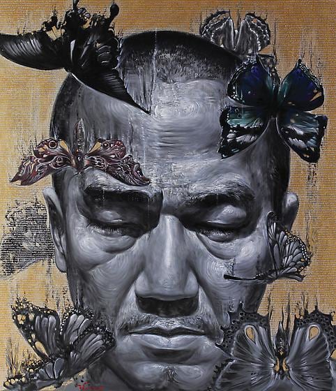 , Chatchai Puipia, Life in the City of Angels: The Night Traveler, 2014, oil and pigments on canvas, 72.8 x 64.9 inches/185 x 165 cm