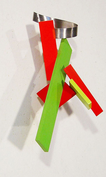 Red Reflection, 1992, Stainless steel, wood, oil and industrial paint, 11 x 9 x 9&quot;