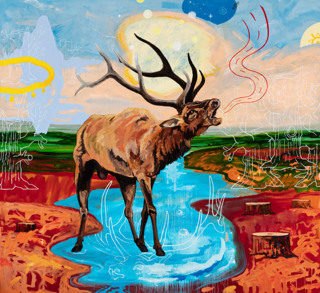 Norman Akers, Sun Dog and the Ghost Trees, 2023, oil on canvas, 172.7 x 188.2 cm (68 x 74.1 inches)