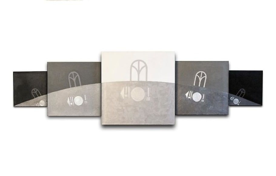 Time Table, 2012, acrylic on canvas, 24 x 84 x 3.5 inches