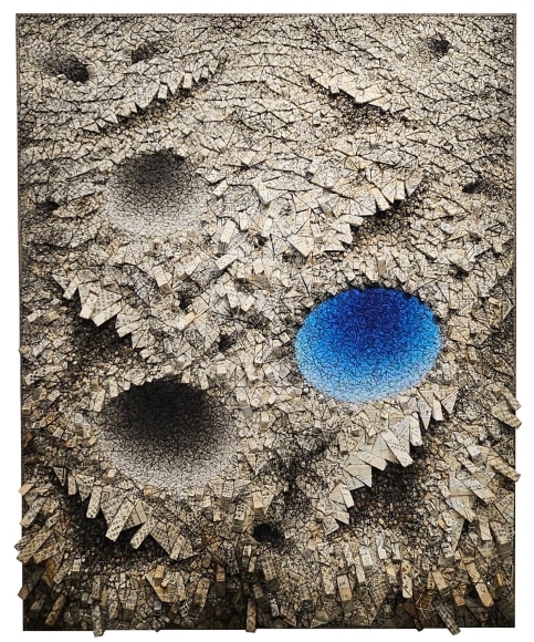 Chun Kwang Young, Aggregation 23 - SE112, 2023, mixed media with Korean mulberry paper, 229 x 183 cm (90.2 x 72 inches)