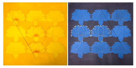 , Radha Krishna, 2011, stone pigment and Arabic gum on handmade Sanganer paper, 25 x 50 inches/63 x 126 cm