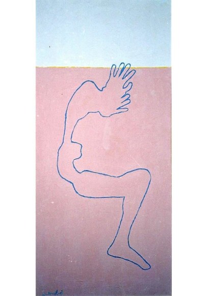 Ayman El Semary, The Body is Suffering, 2003, Acrylic, prayton, natural oxides on canvas, 70.9 x 32.3"